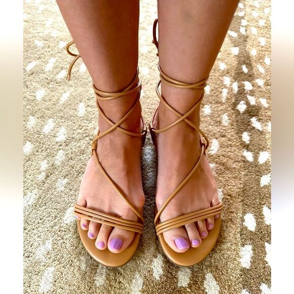 The drop women’s Samantha flat strappy lace-up sandals. - Picture 1 of 6